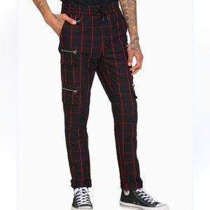 Hot topic, black and red grid cargo pants size medium